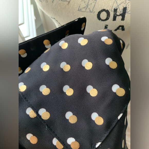 WHO WHAT WEAR Gold White Dot Button Up Long Sleeve Blouse Black Womens SZ Small - Picture 9 of 13